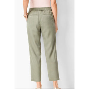 Talbots The Easy Drawstring Pants L Slim Leg Pull On Elastic Waist Olive Tencel